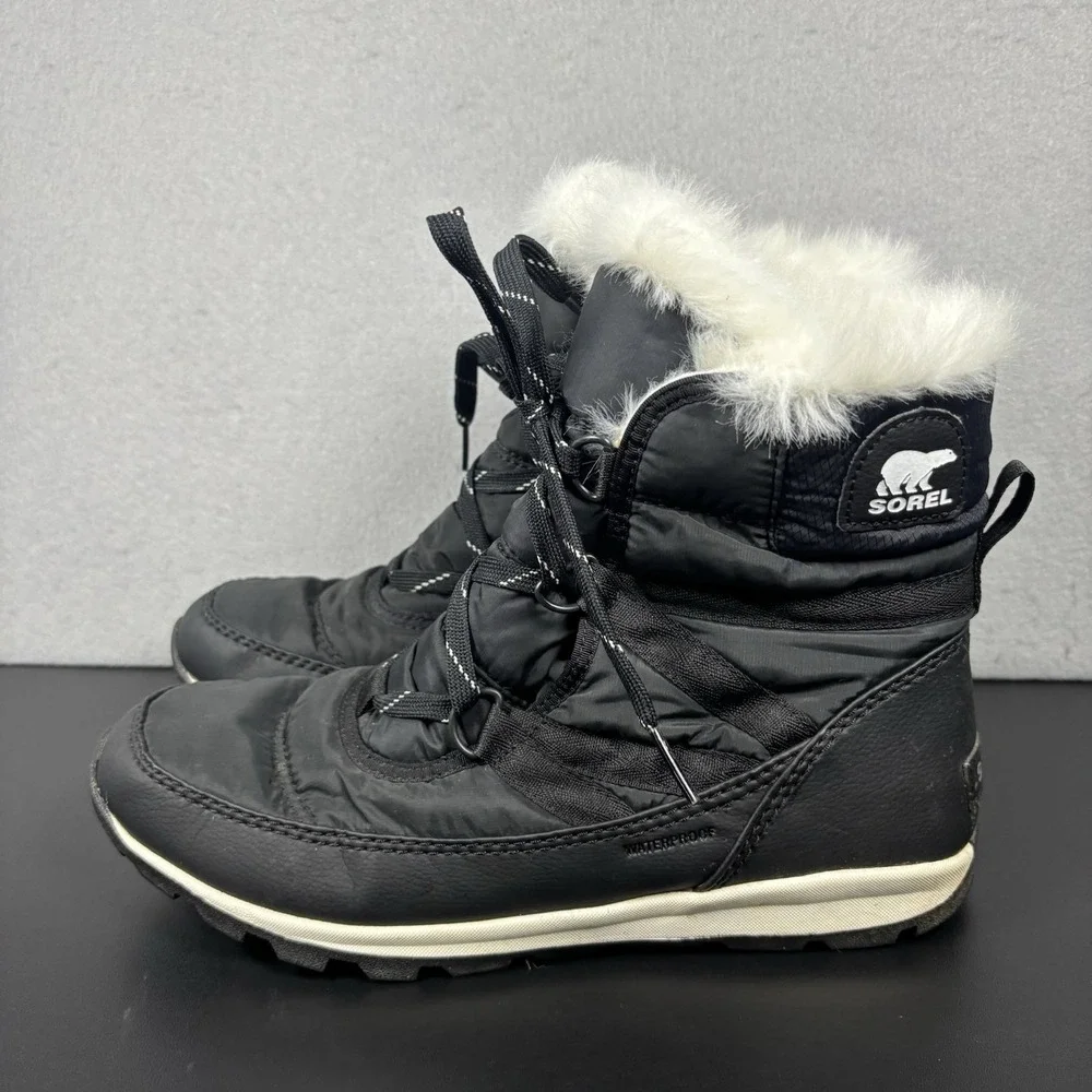 SOREL‎ Women's Whitney Short Lace-up Waterproof Insulated Winter Boot Sz 9 Black